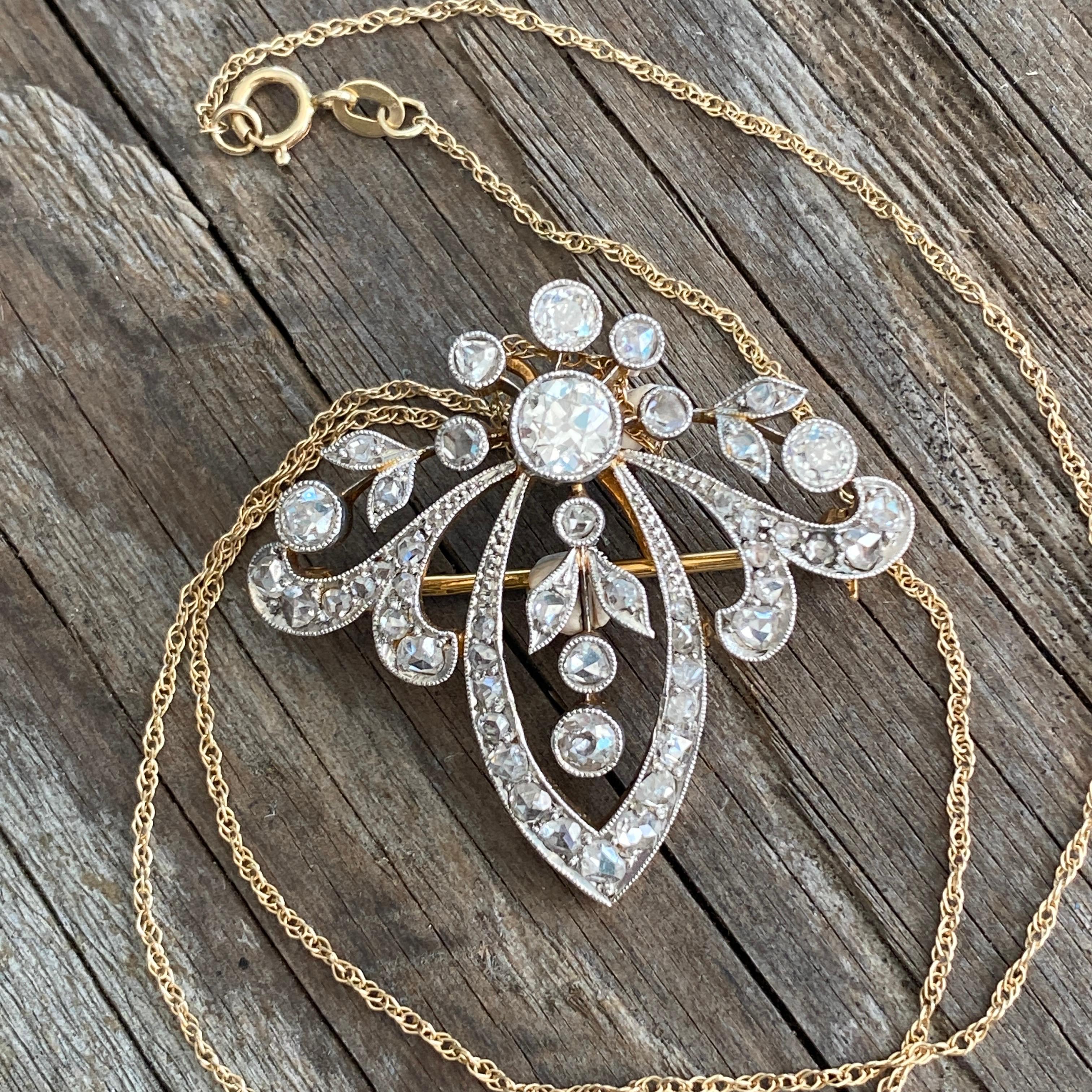 Edwardian Belle Epoque 1.81 CTW Diamonds Pendant Necklace For Sale 5