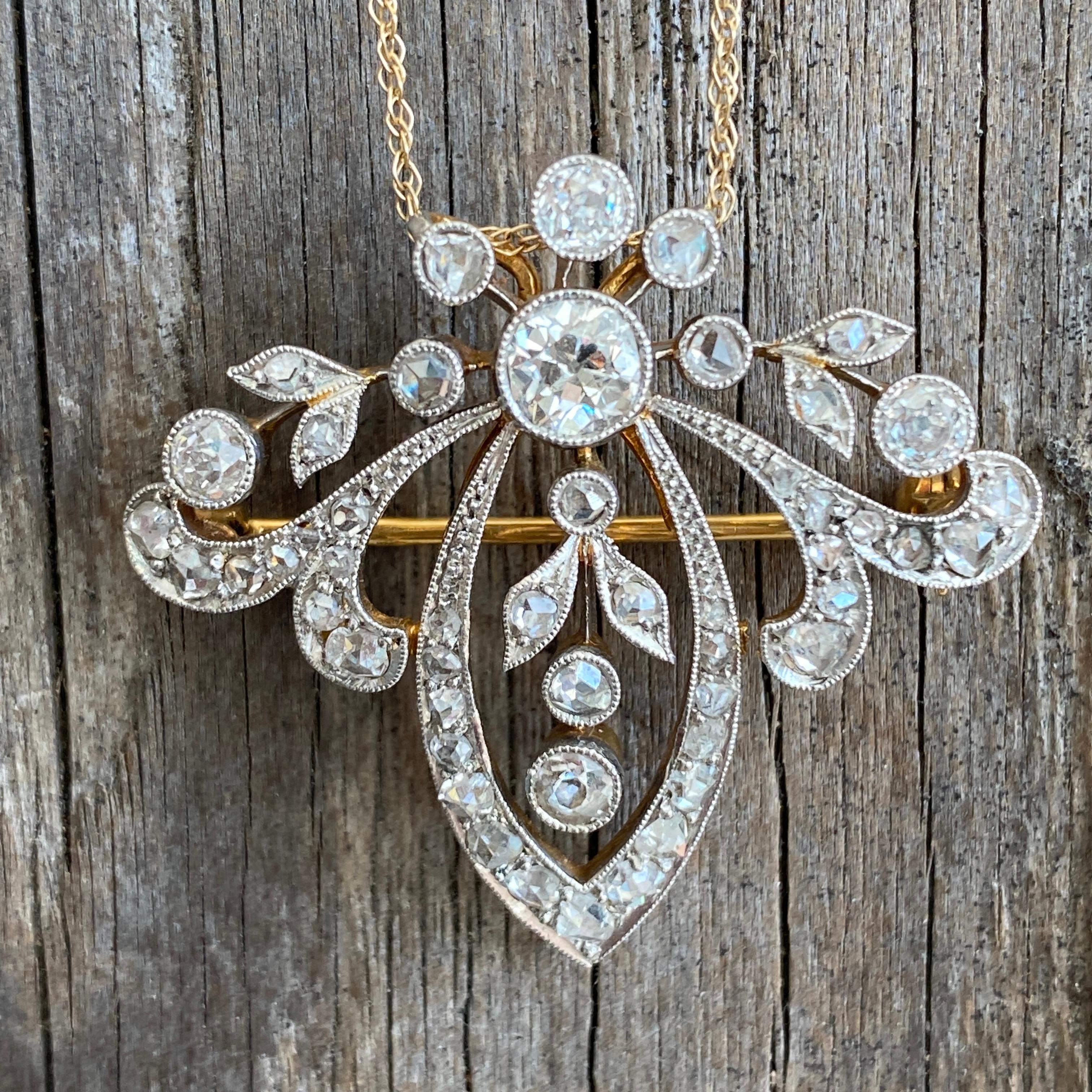 Edwardian Belle Epoque 1.81 CTW Diamonds Pendant Necklace In Excellent Condition For Sale In Scotts Valley, CA