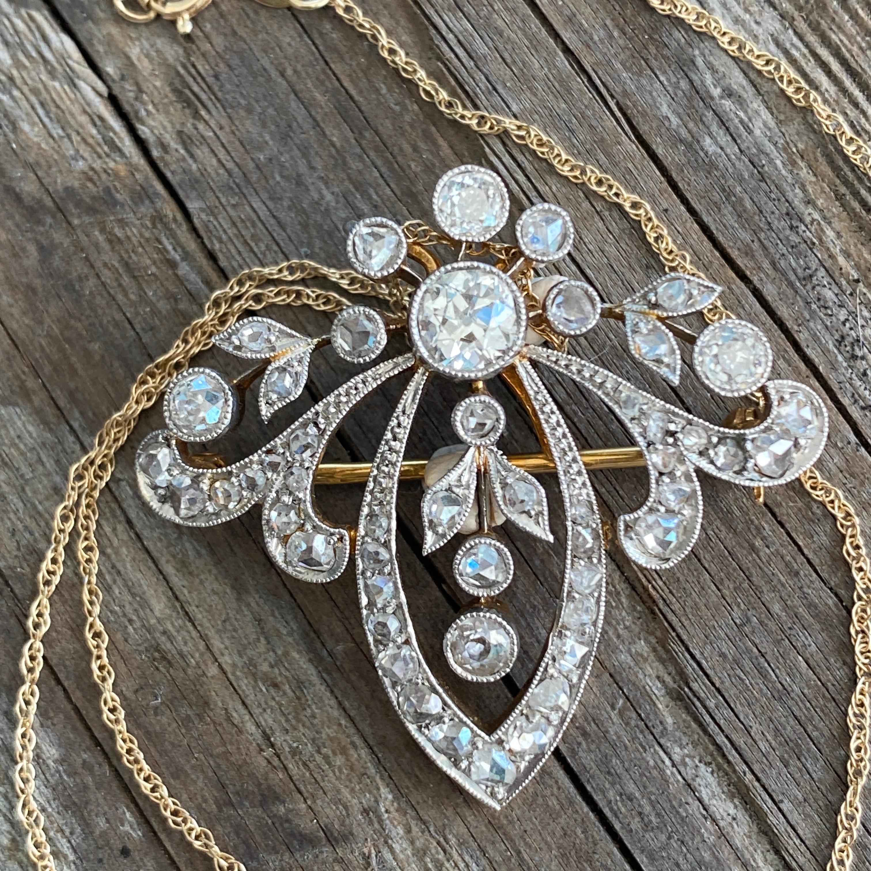 Women's Edwardian Belle Epoque 1.81 CTW Diamonds Pendant Necklace For Sale