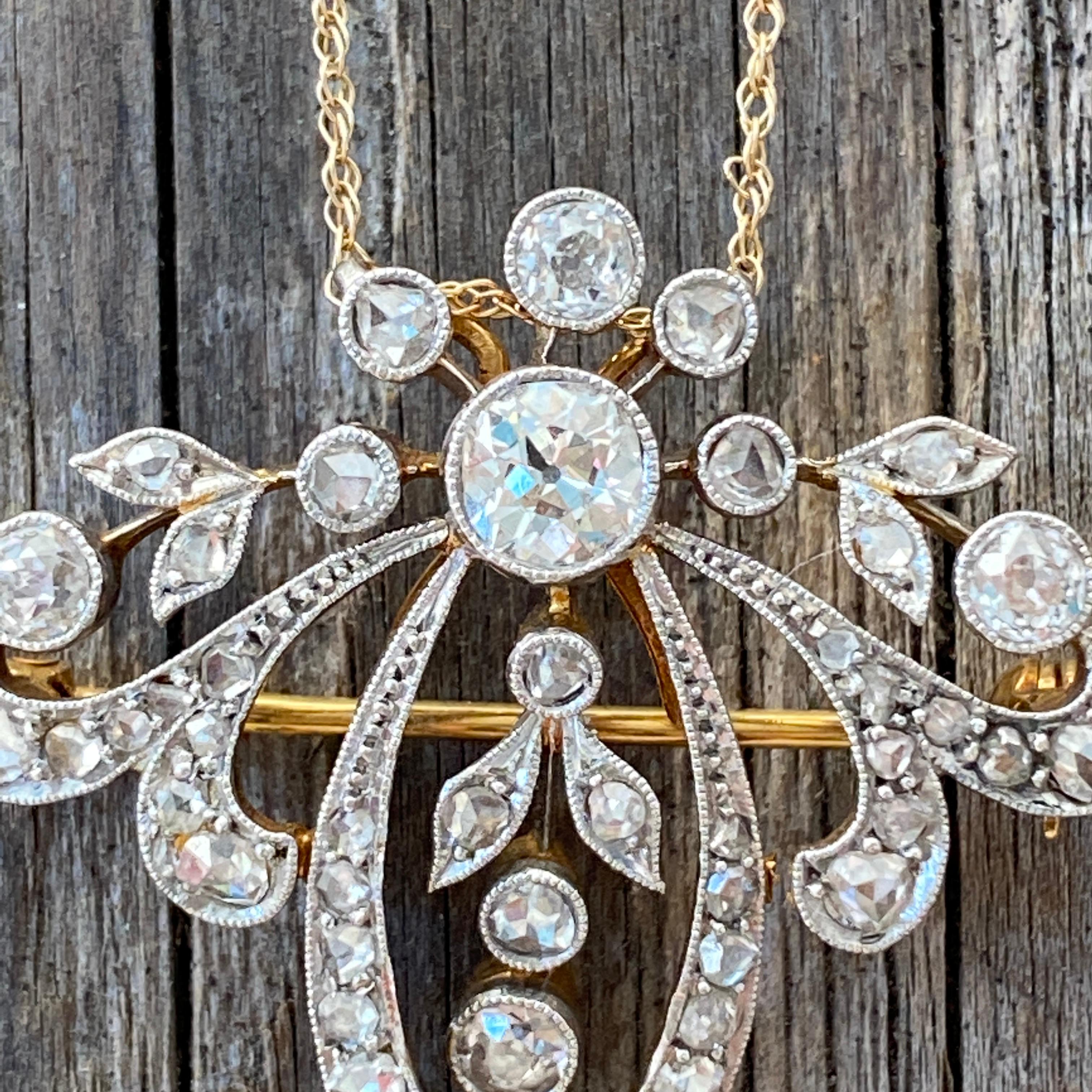 Edwardian Belle Epoque 1.81 CTW Diamonds Pendant Necklace For Sale 1