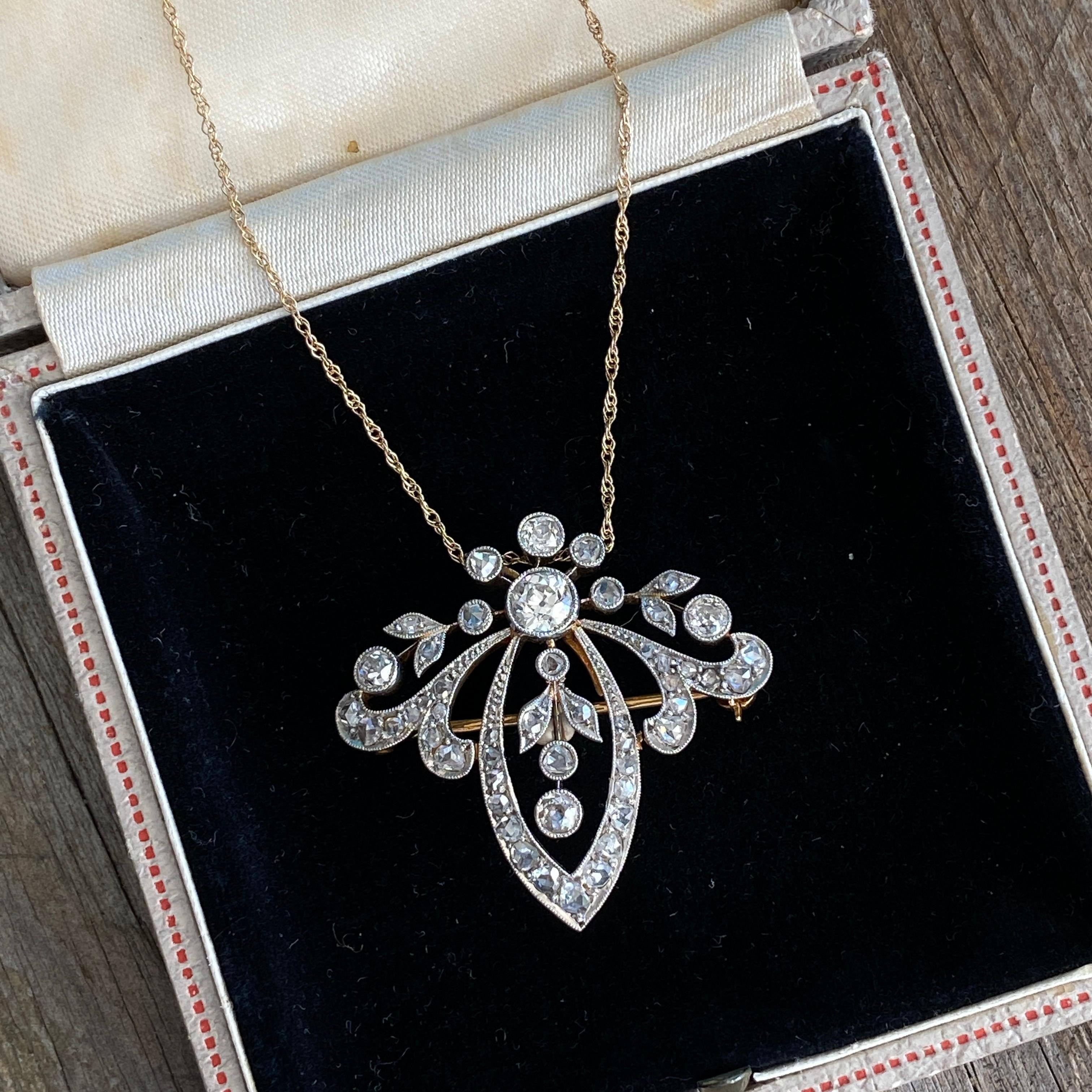Edwardian Belle Epoque 1.81 CTW Diamonds Pendant Necklace For Sale 2