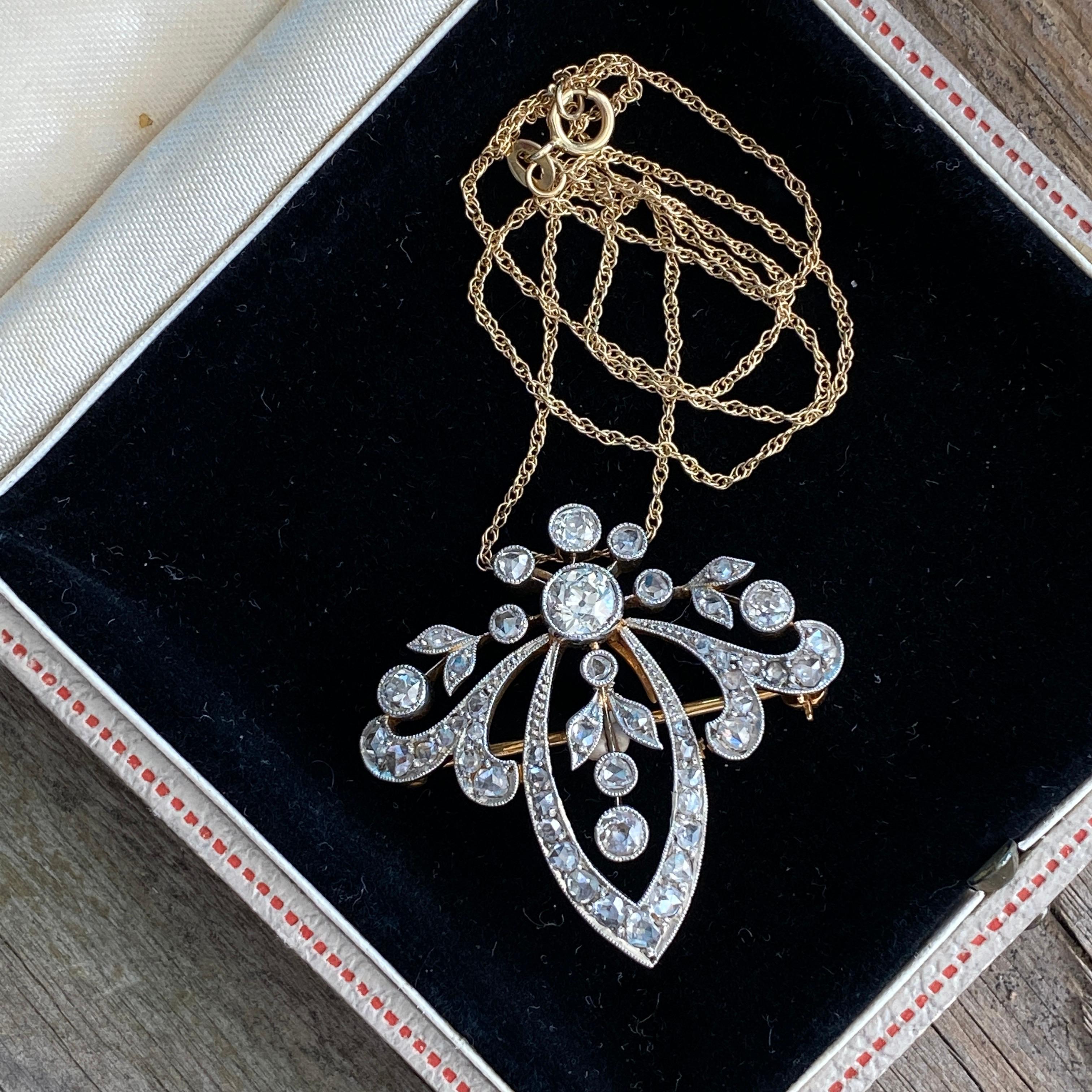 Edwardian Belle Epoque 1.81 CTW Diamonds Pendant Necklace For Sale 3
