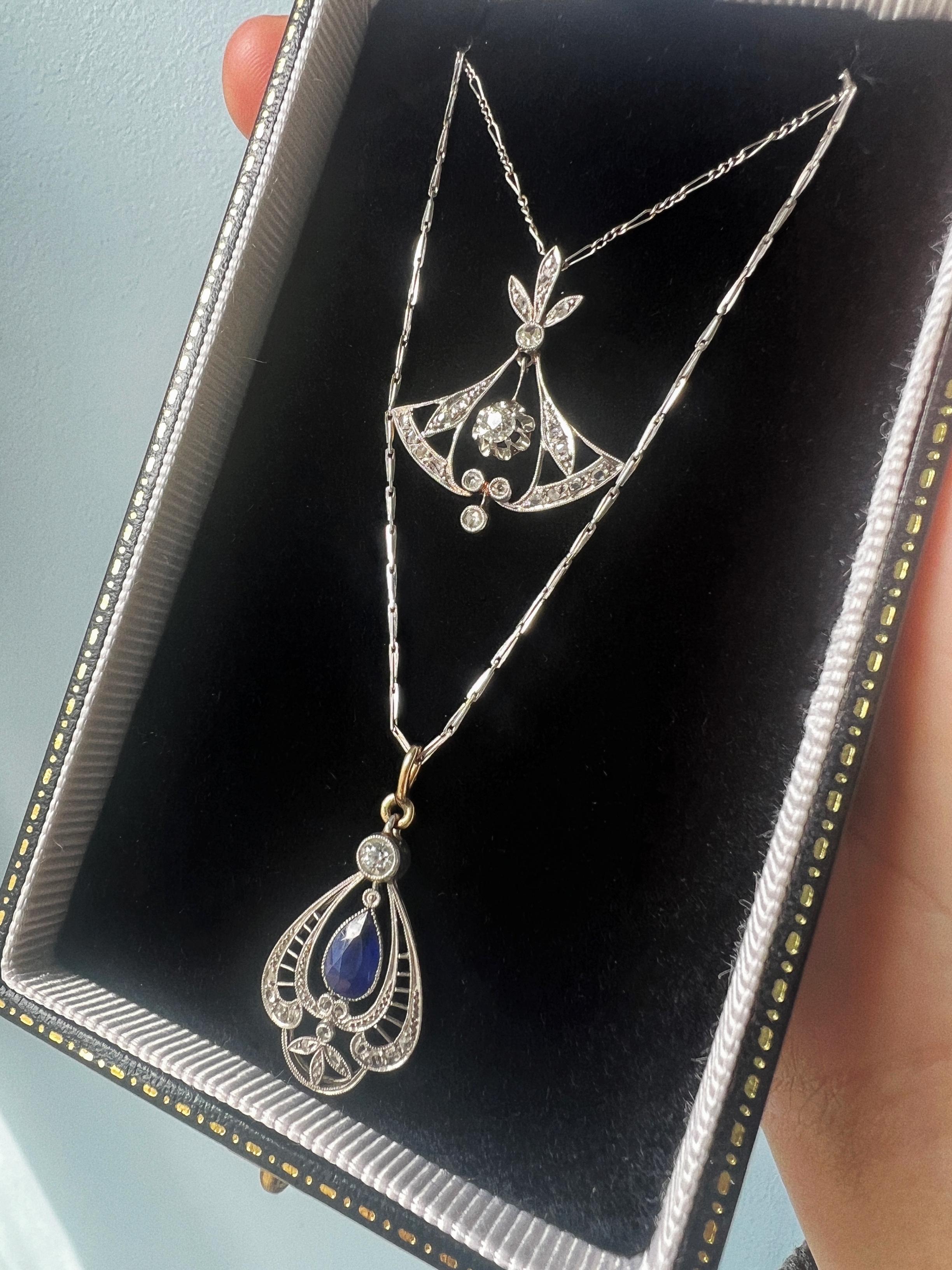 Edwardian / Belle Epoque 18k Gold Platinum Diamond Necklace 5