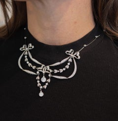 EDWARDIAN Belle Epoque 1905 Platinum Festoon Necklace With 10.35 Ctw Diamonds
