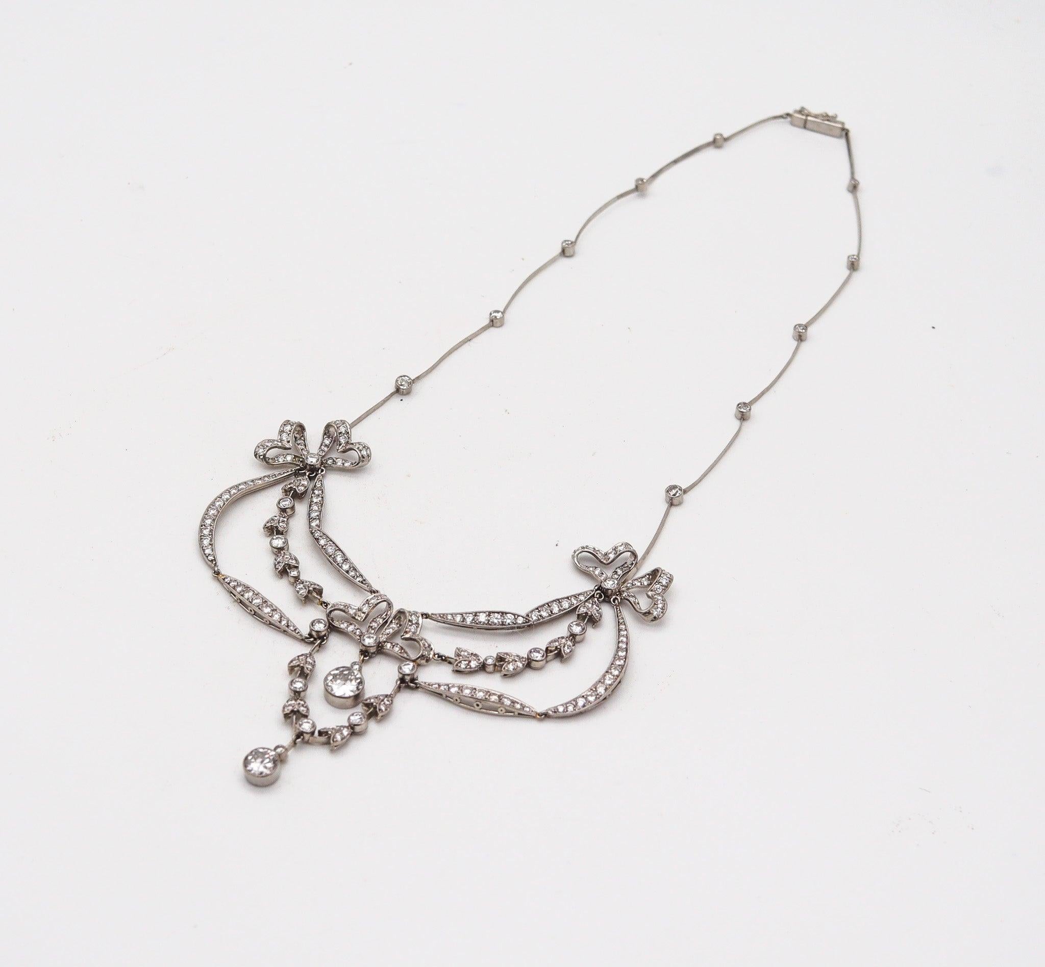 Old European Cut EDWARDIAN Belle Epoque 1905 Platinum Festoon Necklace With 10.35 Ctw Diamonds For Sale