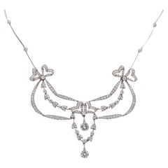 EDWARDIAN Belle Epoque 1905 Platinum Festoon Necklace With 10.35 Ctw Diamonds