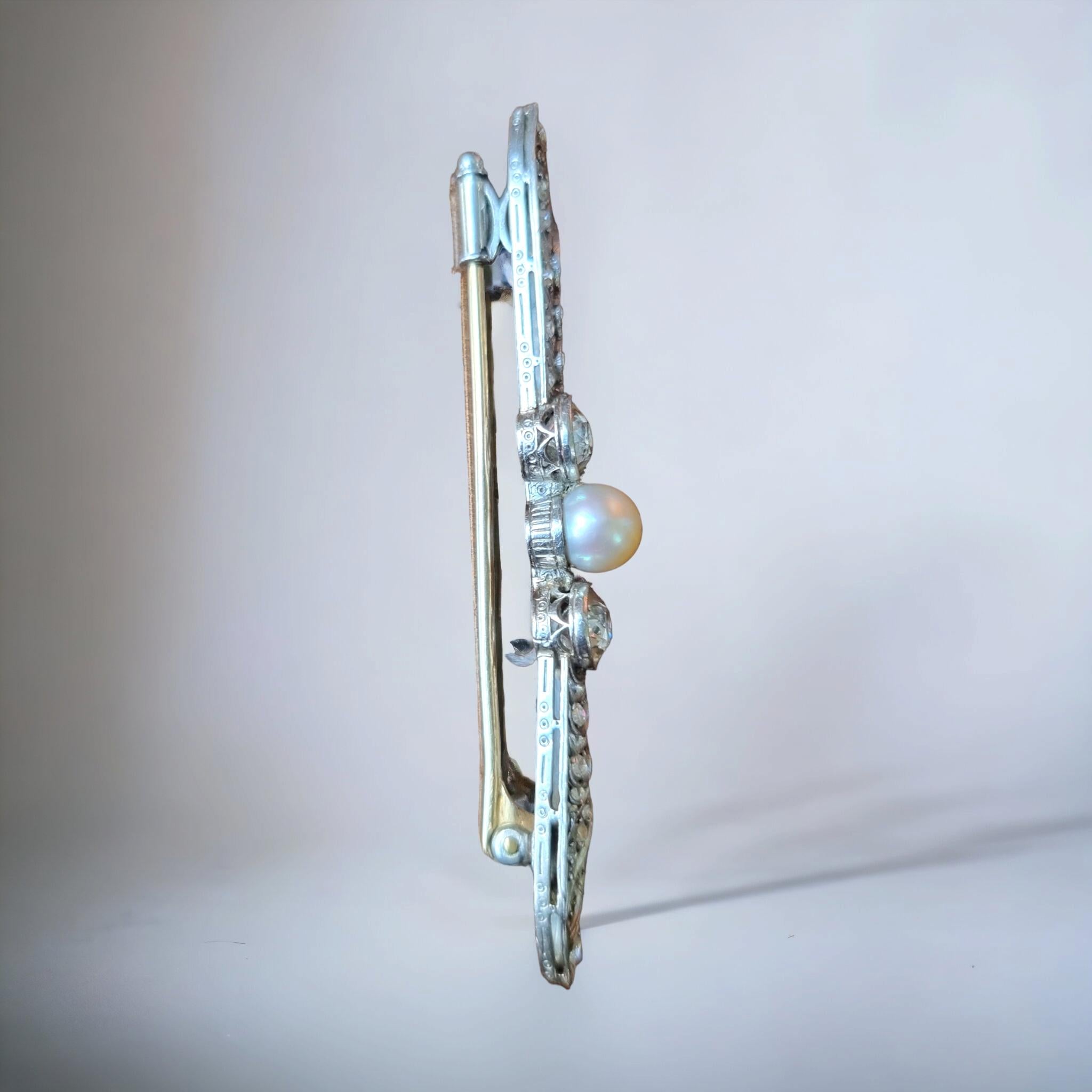 Edwardian /Belle Epoque Diamond and  Pearl Bar Brooch (1905) For Sale 7