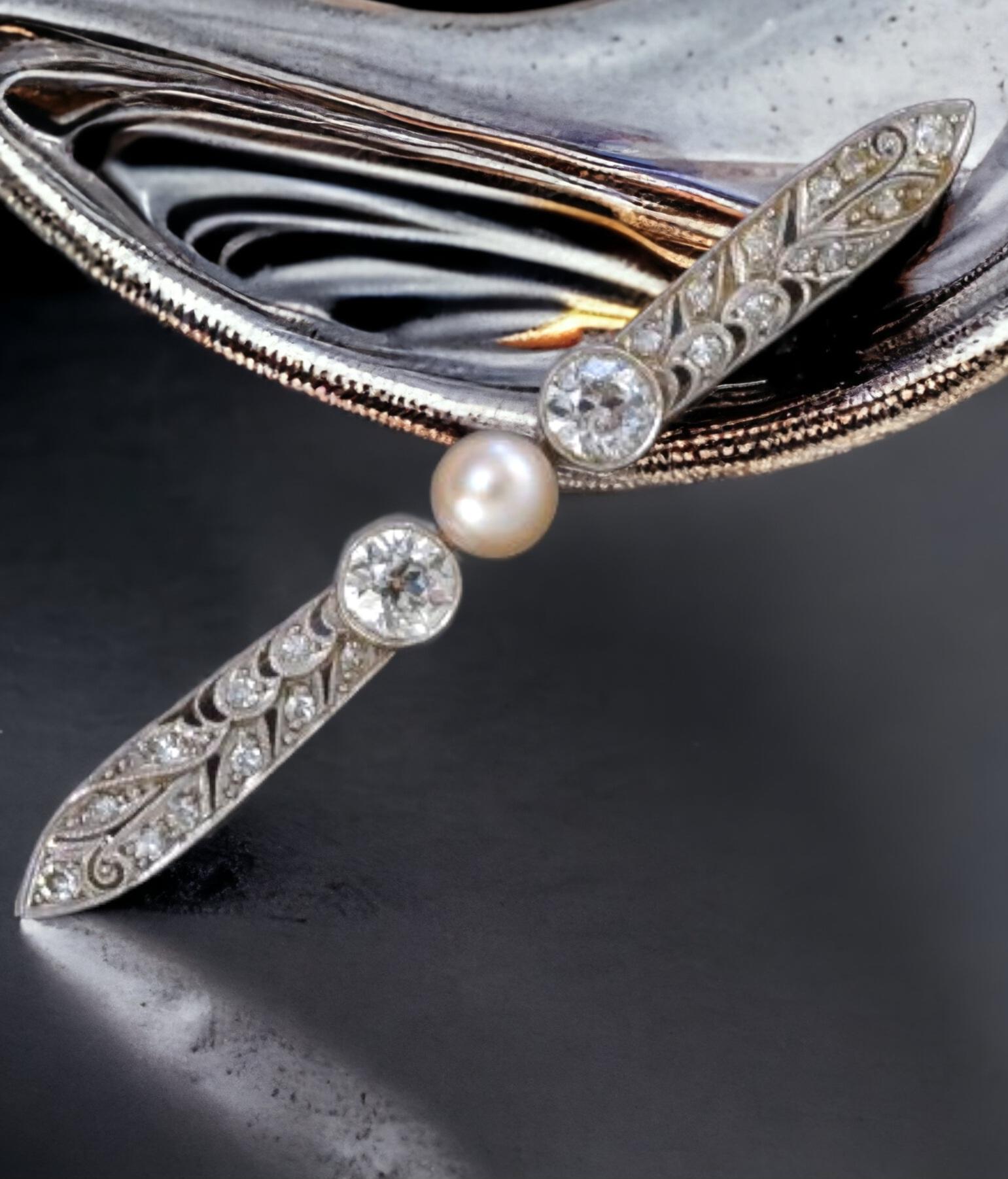 Edwardian /Belle Epoque Diamond and  Pearl Bar Brooch (1905) For Sale 4