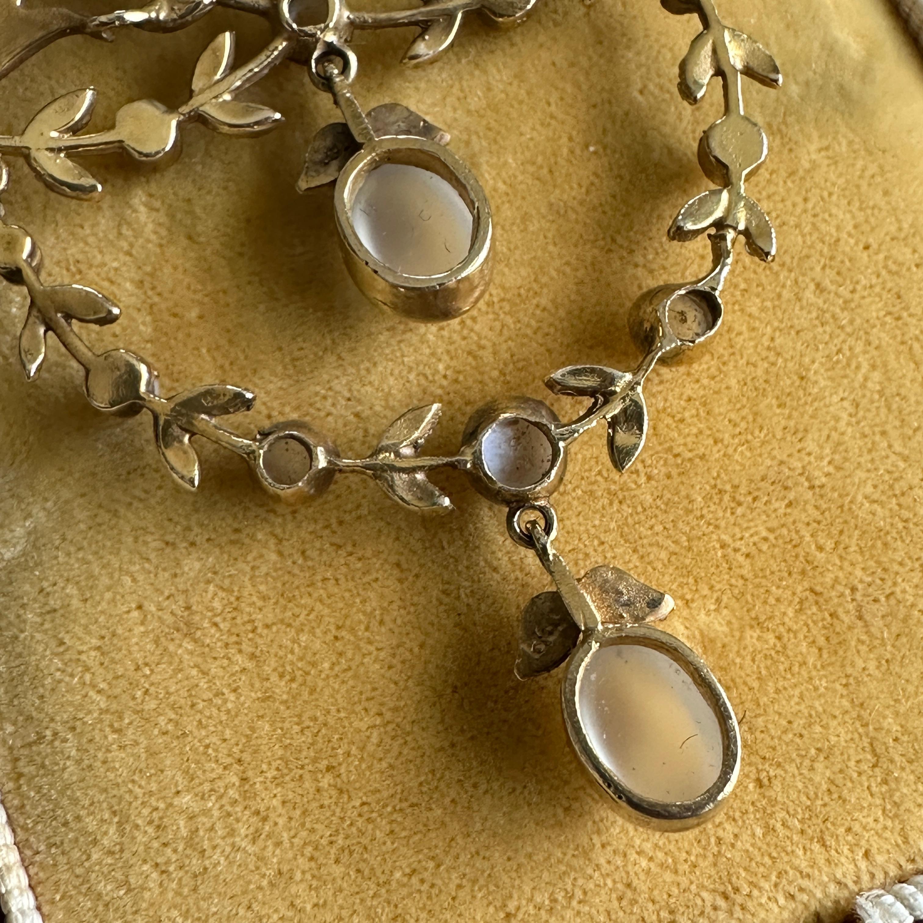 Edwardian Belle Epoque Moonstone Pearl 15K Pendant Necklace For Sale 14