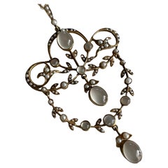 Collar Colgante Edwardian Belle Epoque Moonstone Pearl 15K