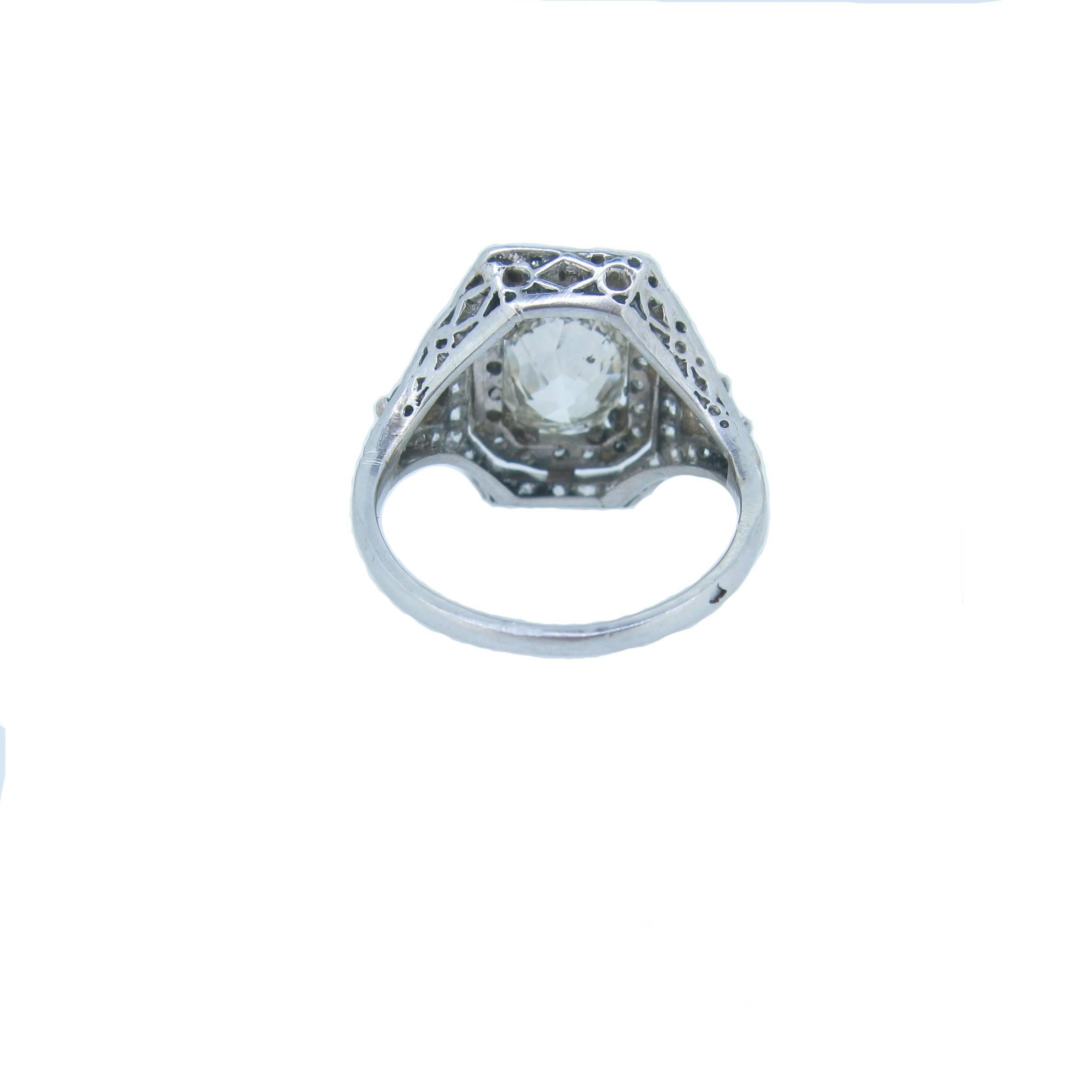 Edwardian Belle Époque Platinum French Diamonds Cushion Cut Ring 2