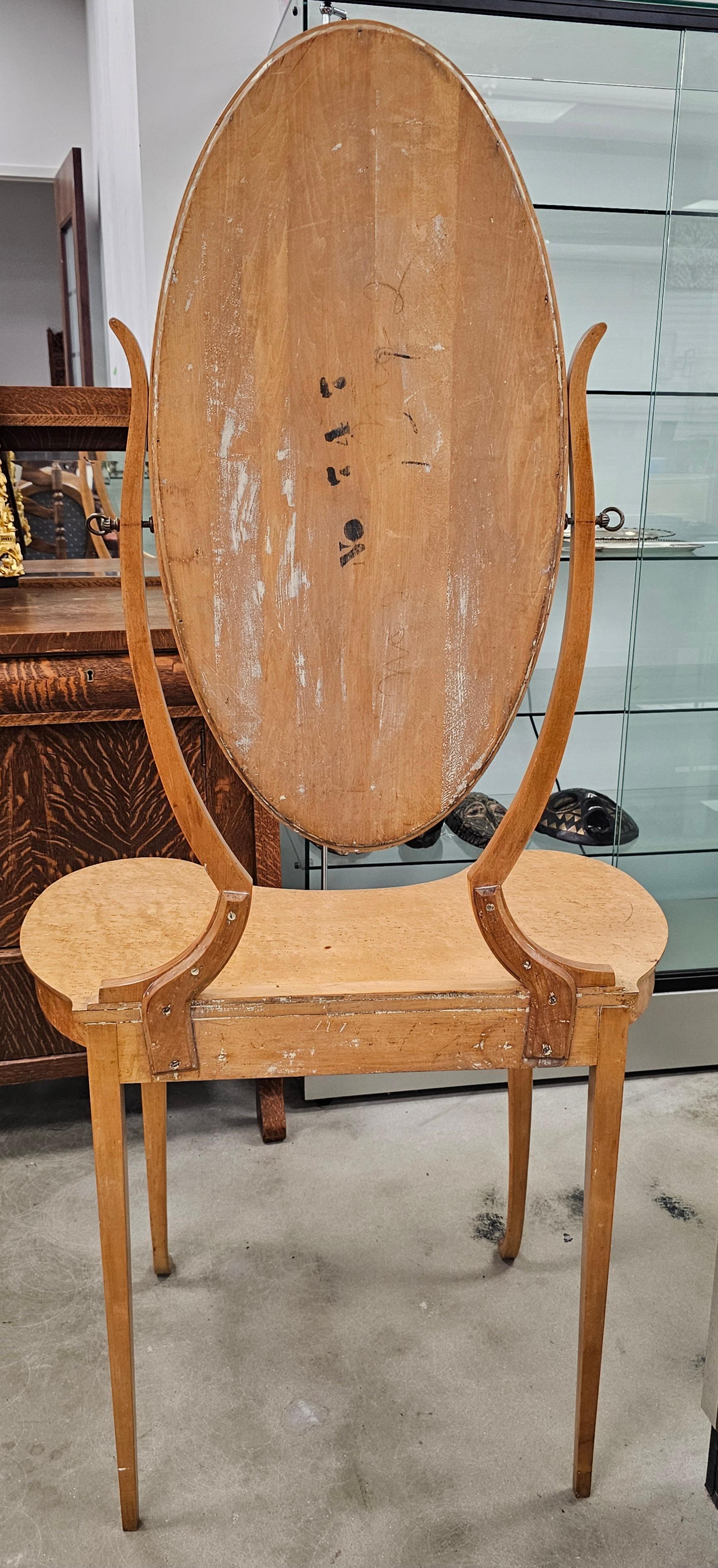 Edwardian Birdseye Maple Mirrored Vanity with Side Chair For Sale 9
