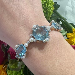 Edwardian Birks of Canada Aquamarine, Pearl, Diamond and Gold Bangle, circa 1905