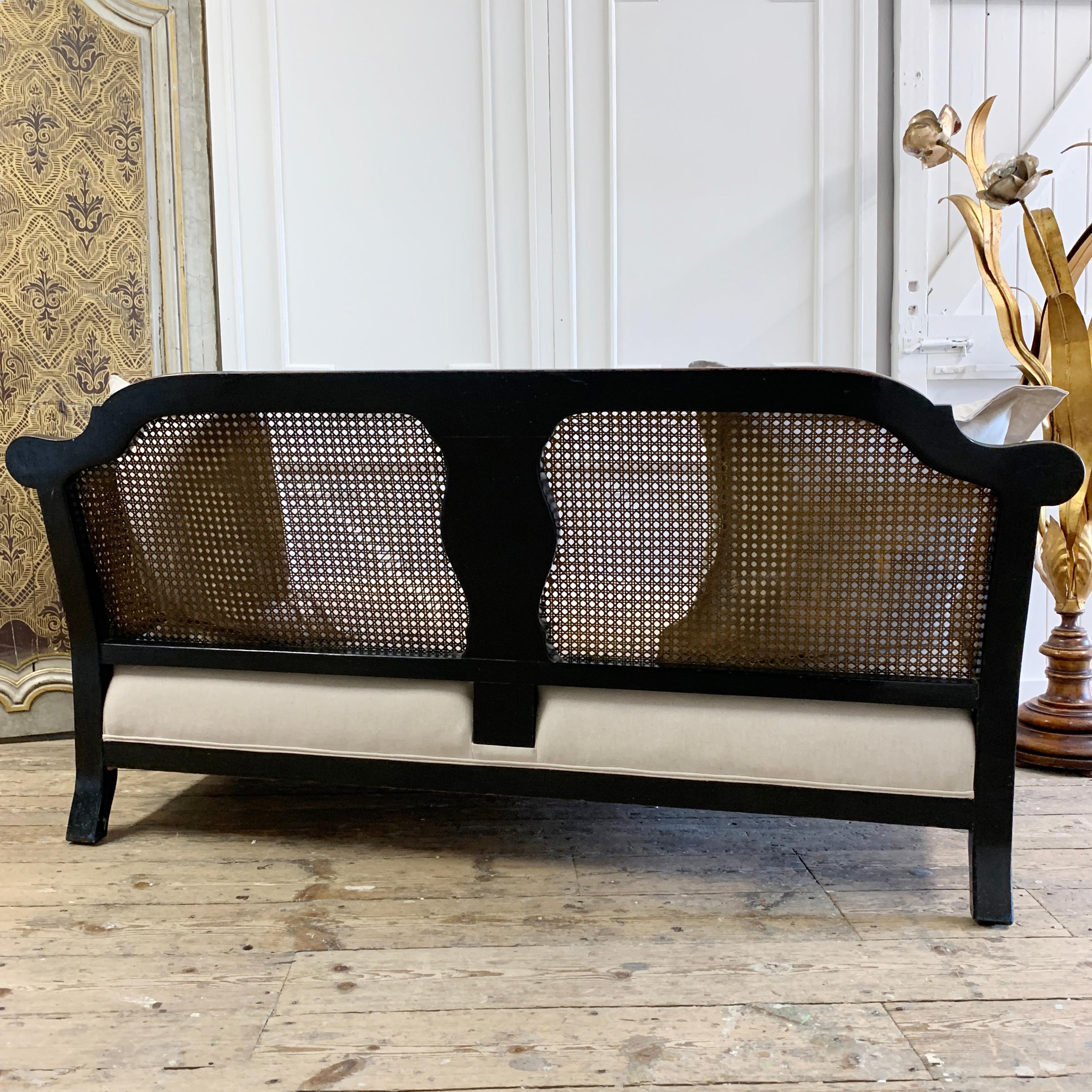Edwardian Black Chinoiserie Bergère Cane Settee For Sale 7