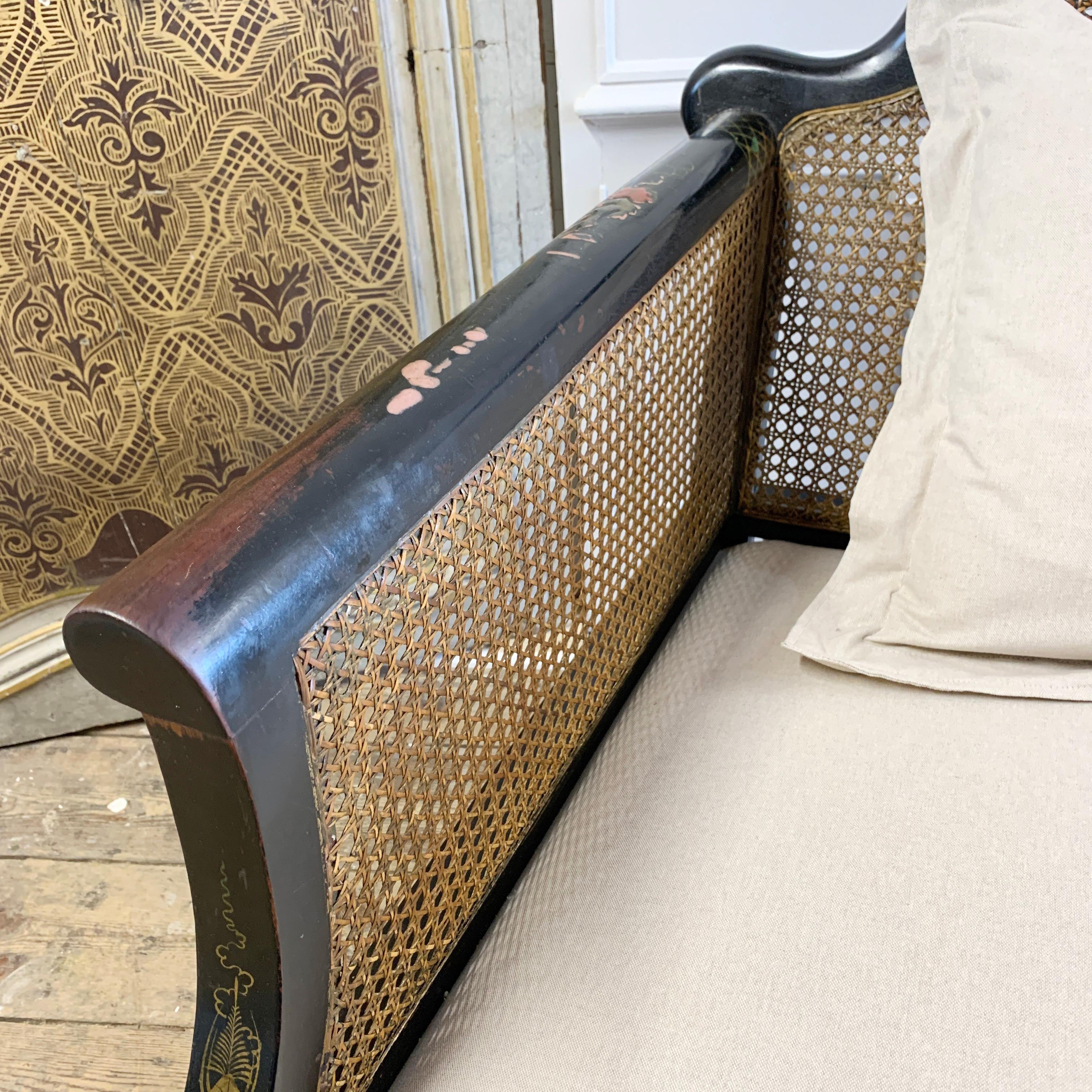 Edwardian Black Chinoiserie Bergère Cane Settee For Sale 8