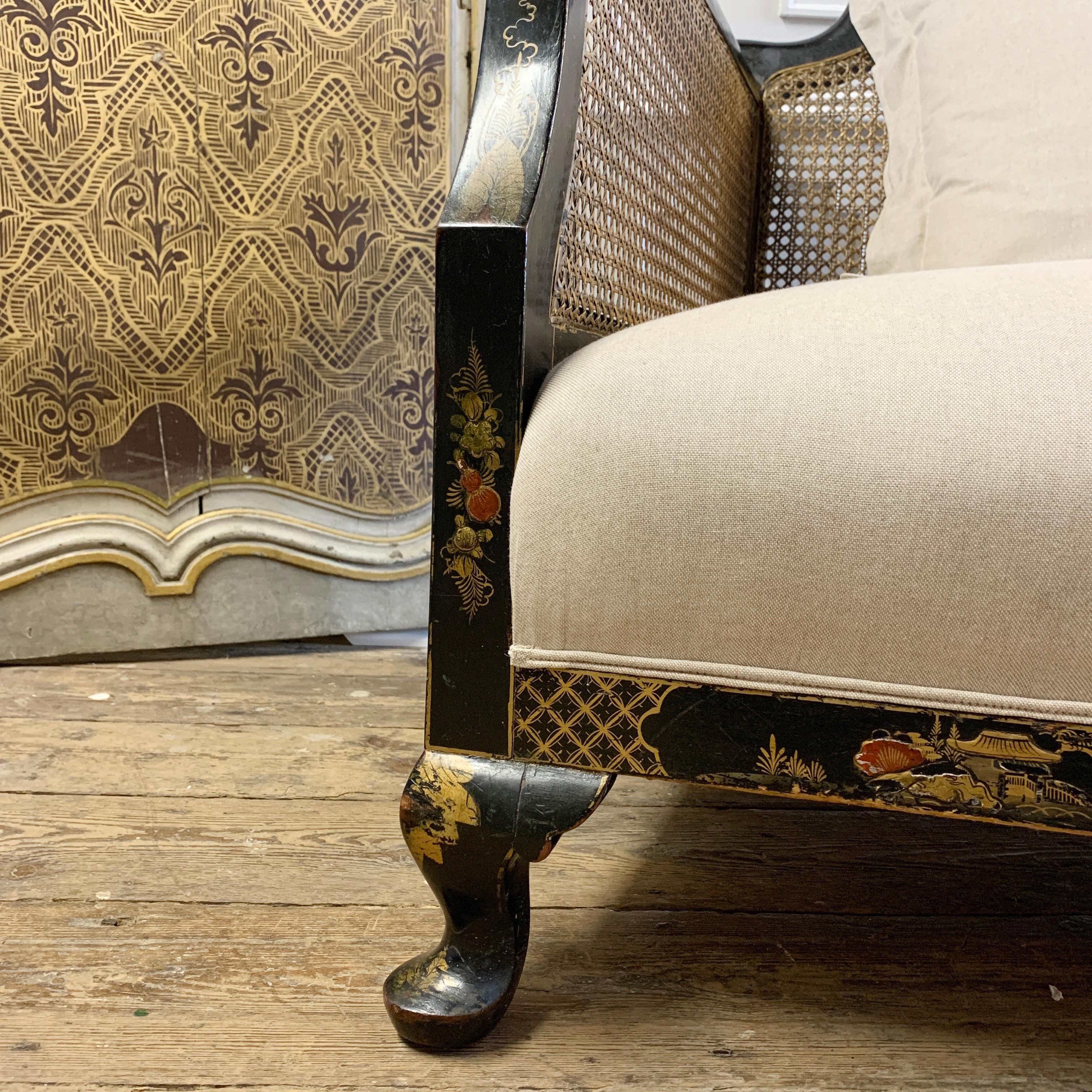Edwardian Black Chinoiserie Bergère Cane Settee For Sale 9