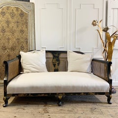 Edwardian Black Chinoiserie Bergère Cane Settee