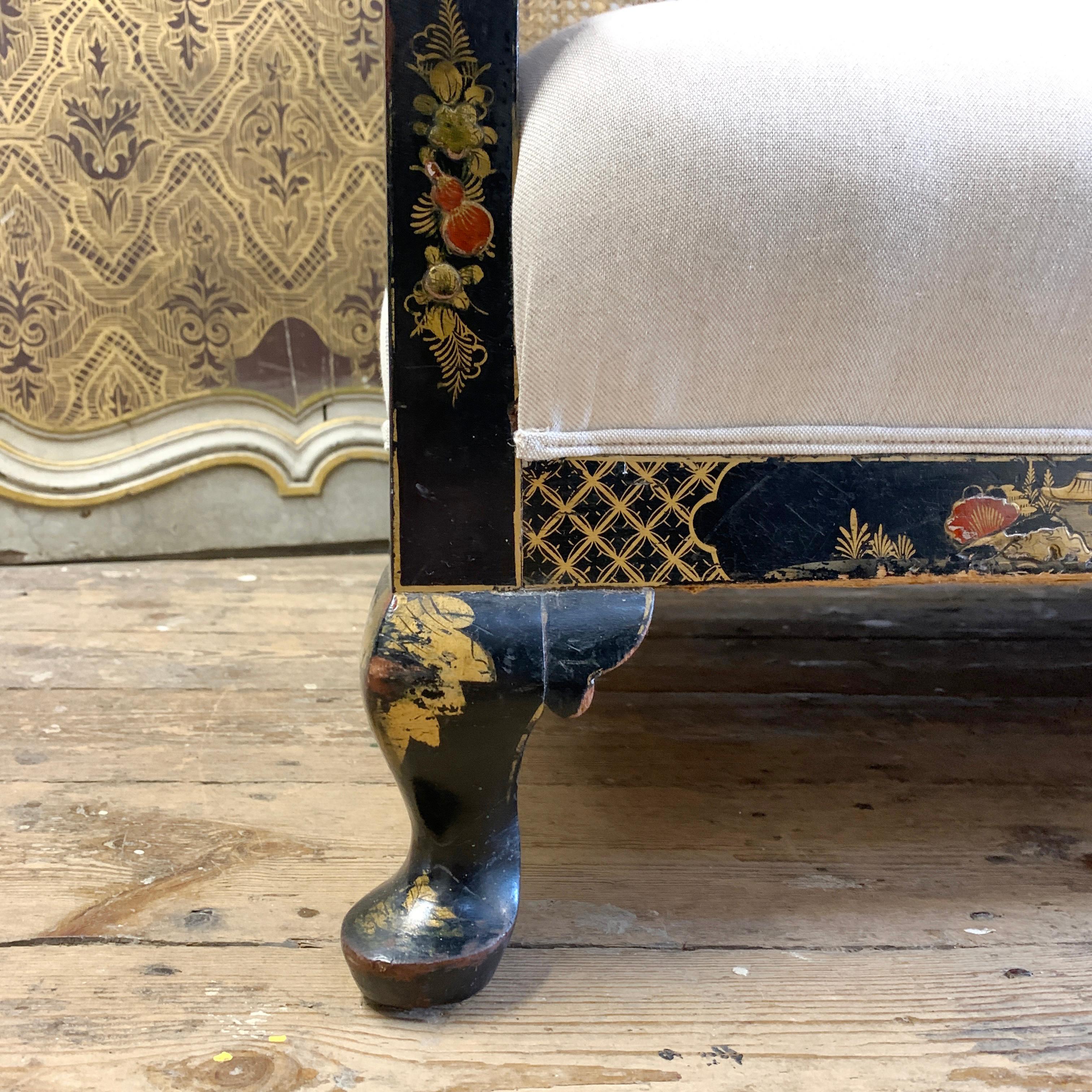 Edwardian Black Chinoiserie Bergère Cane Settee For Sale 3