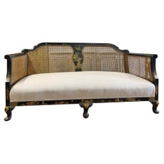 Edwardian Black Chinoiserie Bergère Cane Settee
