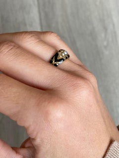 Edwardian Black Enamel, Diamond and Pearl 9 Carat Gold Mourning Ring