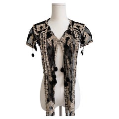 Edwardian Black Lace Stole with Beige Appliqué & Tassel Trim