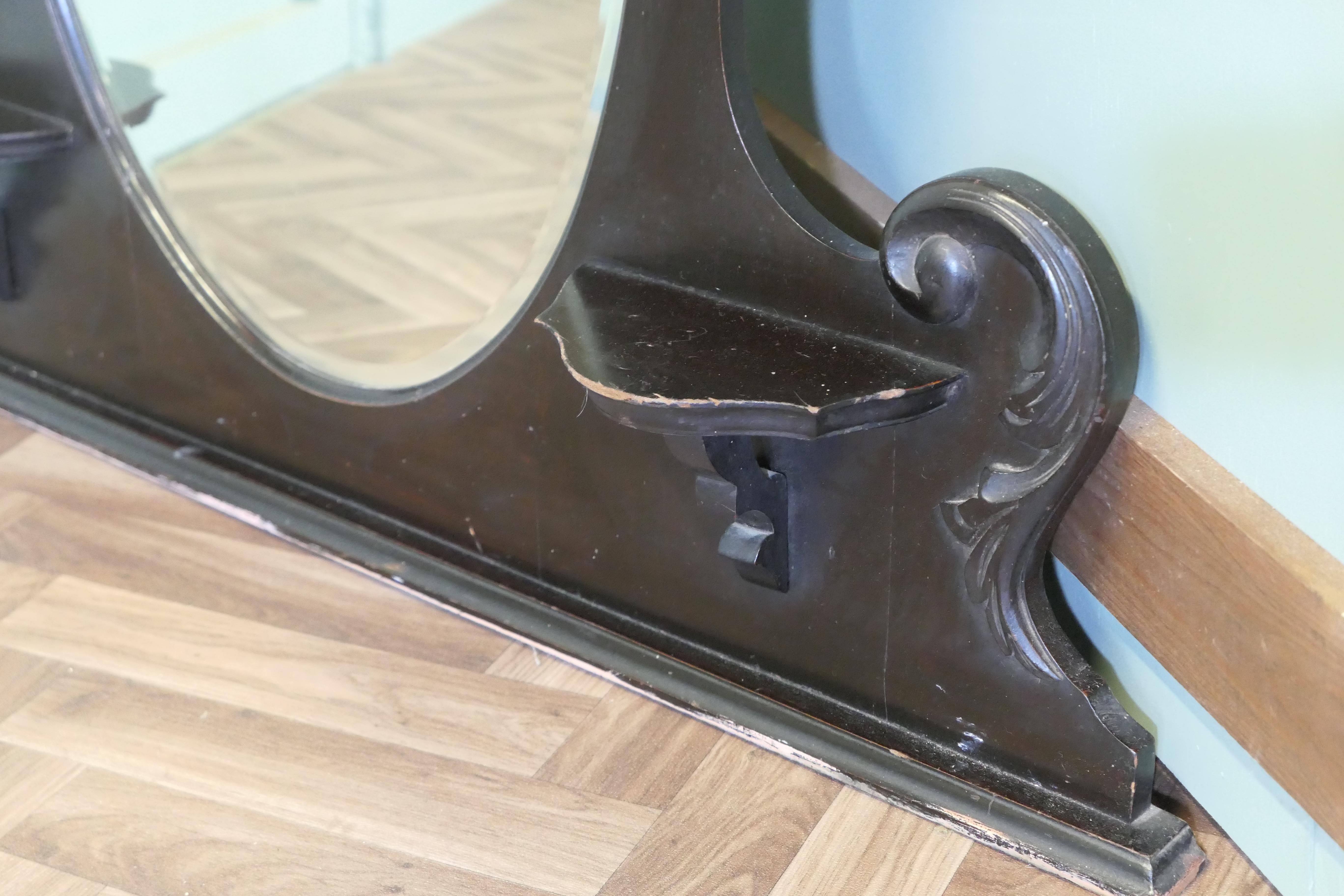 Edwardian Black Lacquer Overmantel mit Herz Spiegel im Zustand „Gut“ im Angebot in Godshill, Isle of Wight