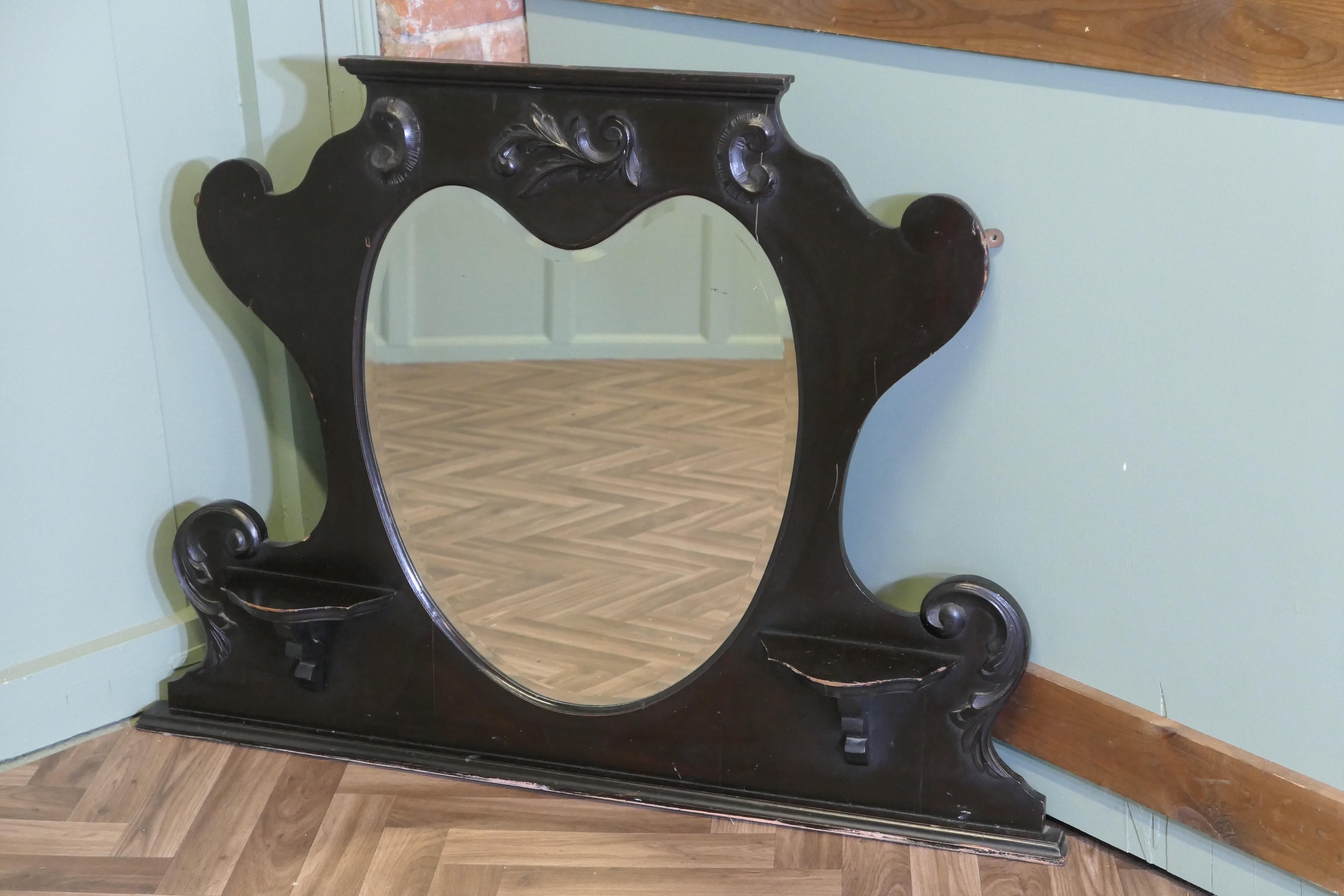 Edwardian Black Lacquer Overmantel mit Herz Spiegel im Angebot 2
