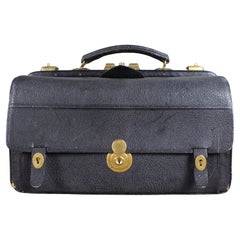 Antique Edwardian Black Leather Gladstone Bag with Document Wallets
