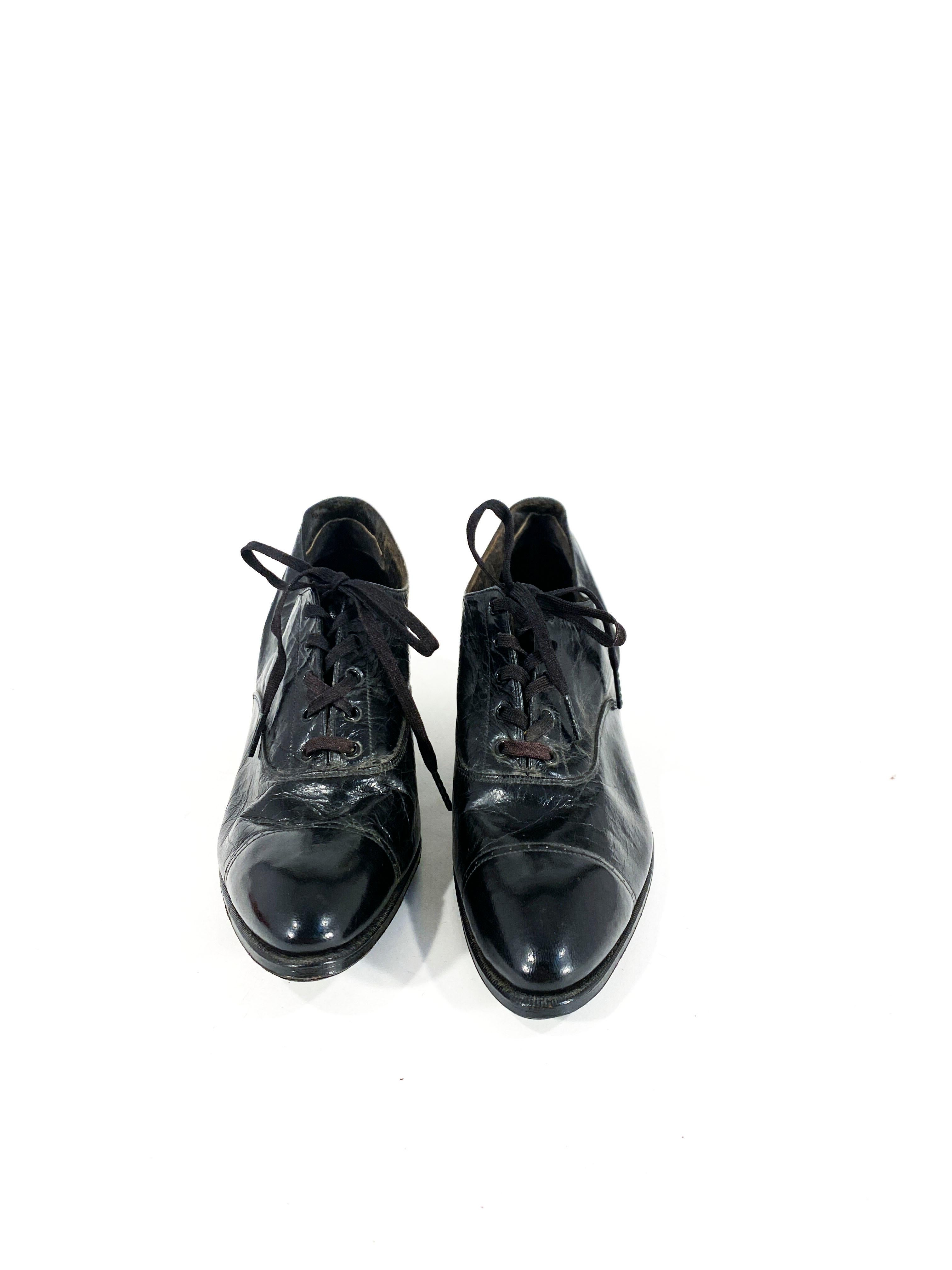 Edwardian Black Leather Women's Work Shoes For Sale at 1stDibs