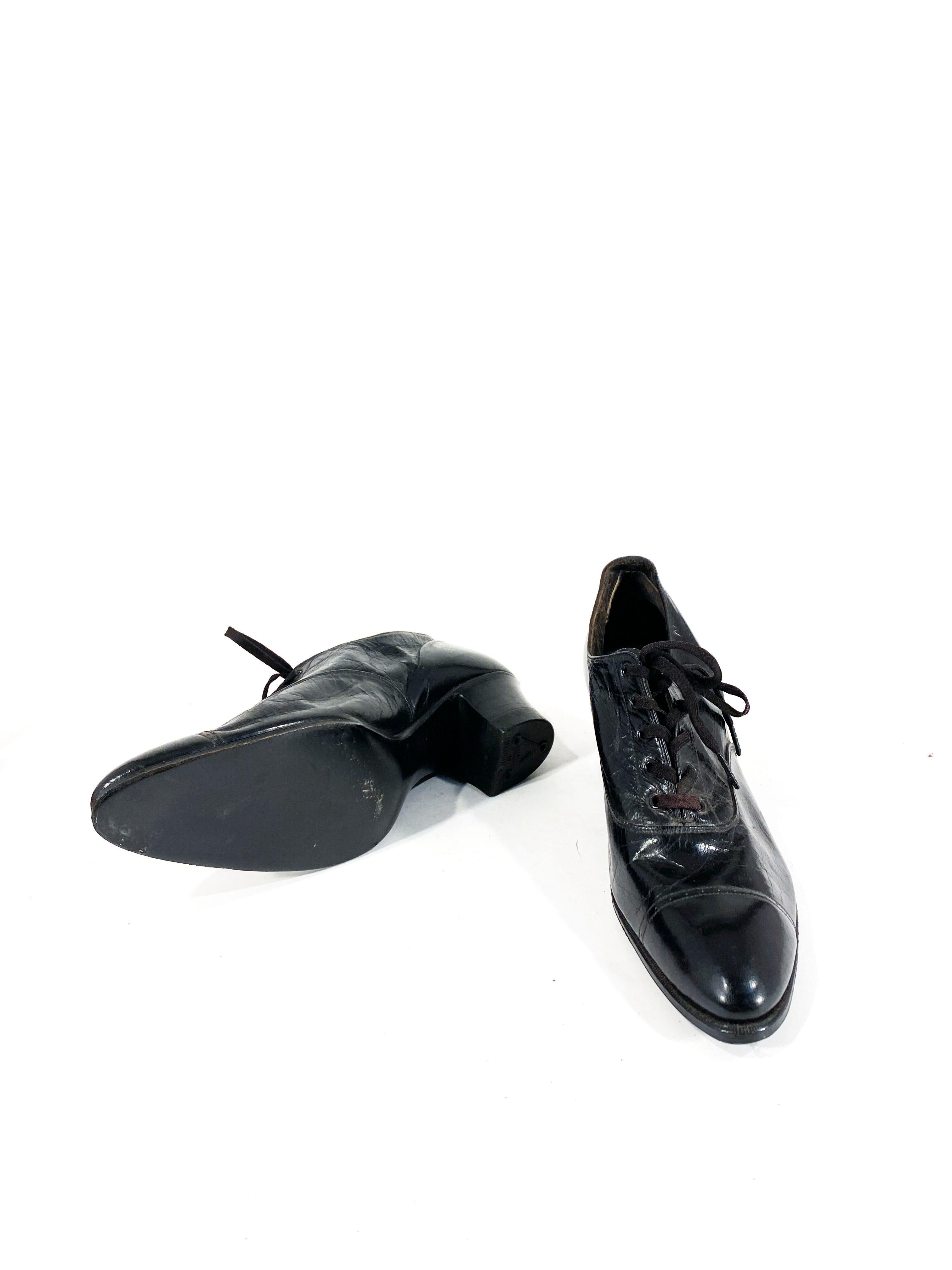 Edwardian Black Leather Women's Work Shoes In Good Condition For Sale In San Francisco, CA