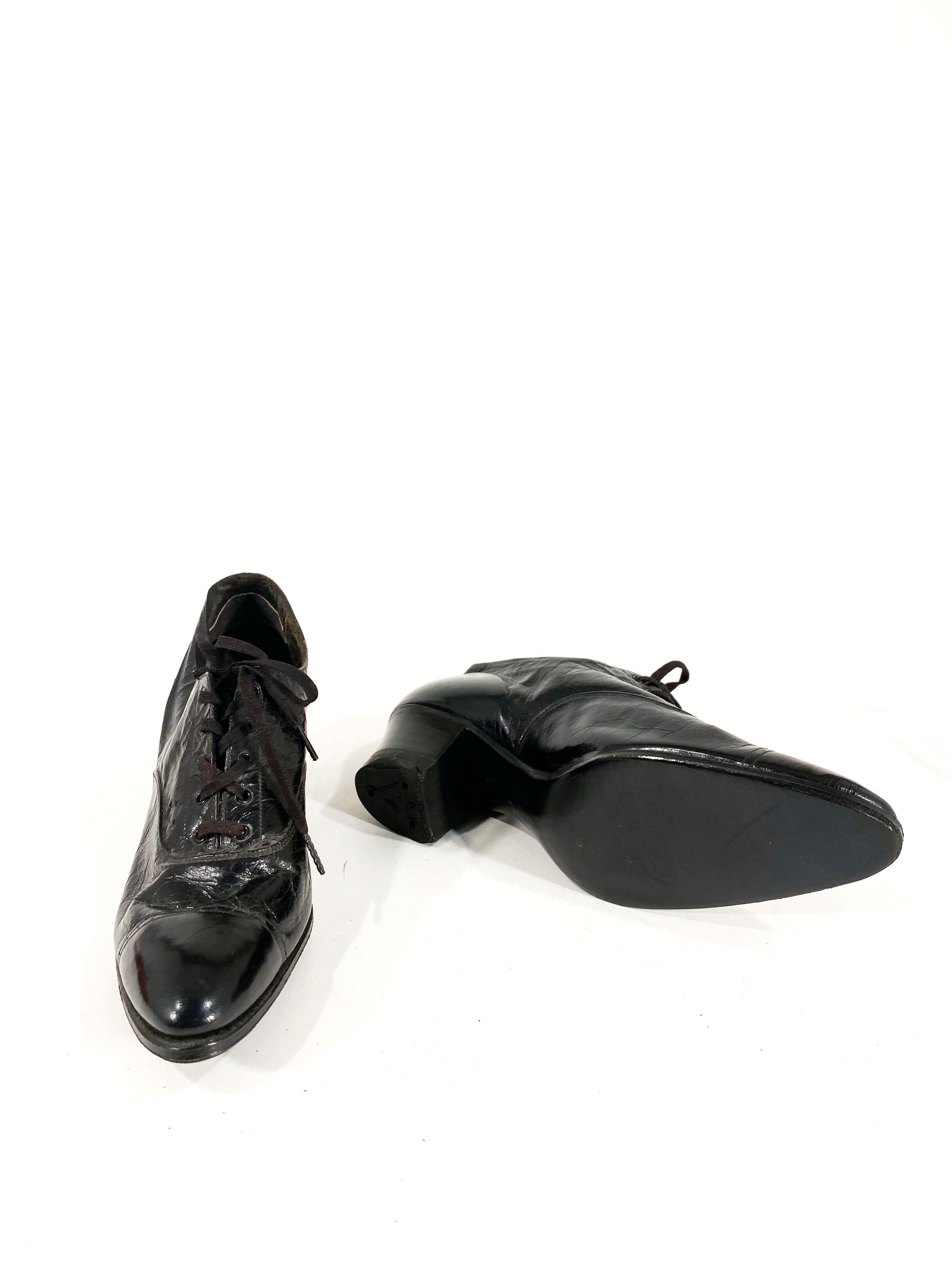 Edwardian Black Leather Women's Work Shoes For Sale 1