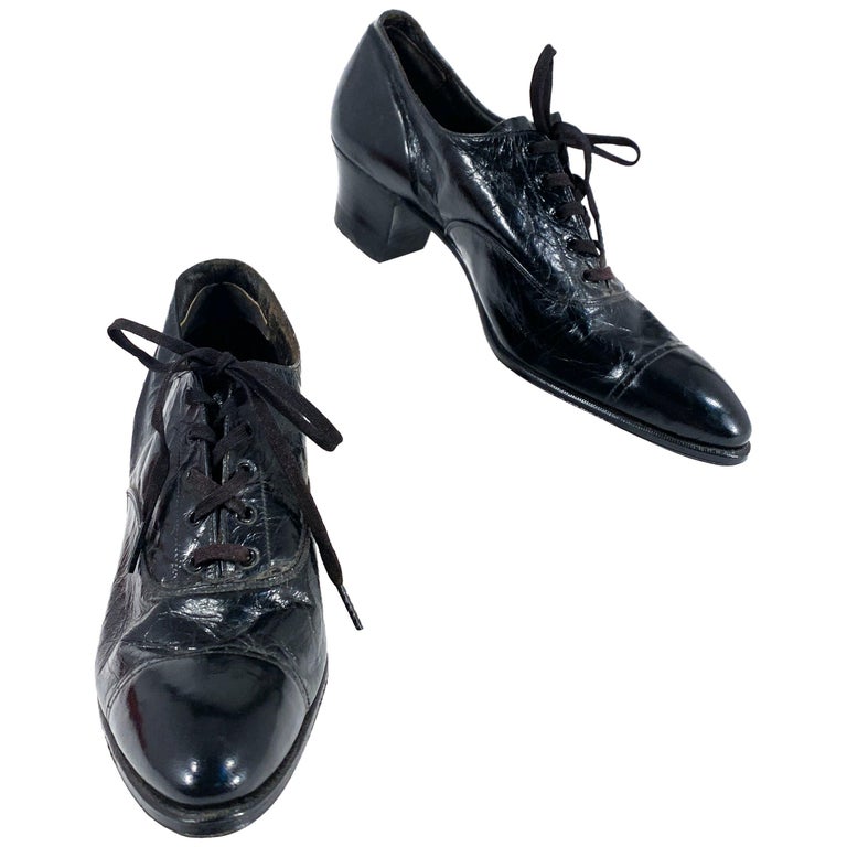 Edwardian Black Leather Women's Work Shoes For Sale at 1stDibs