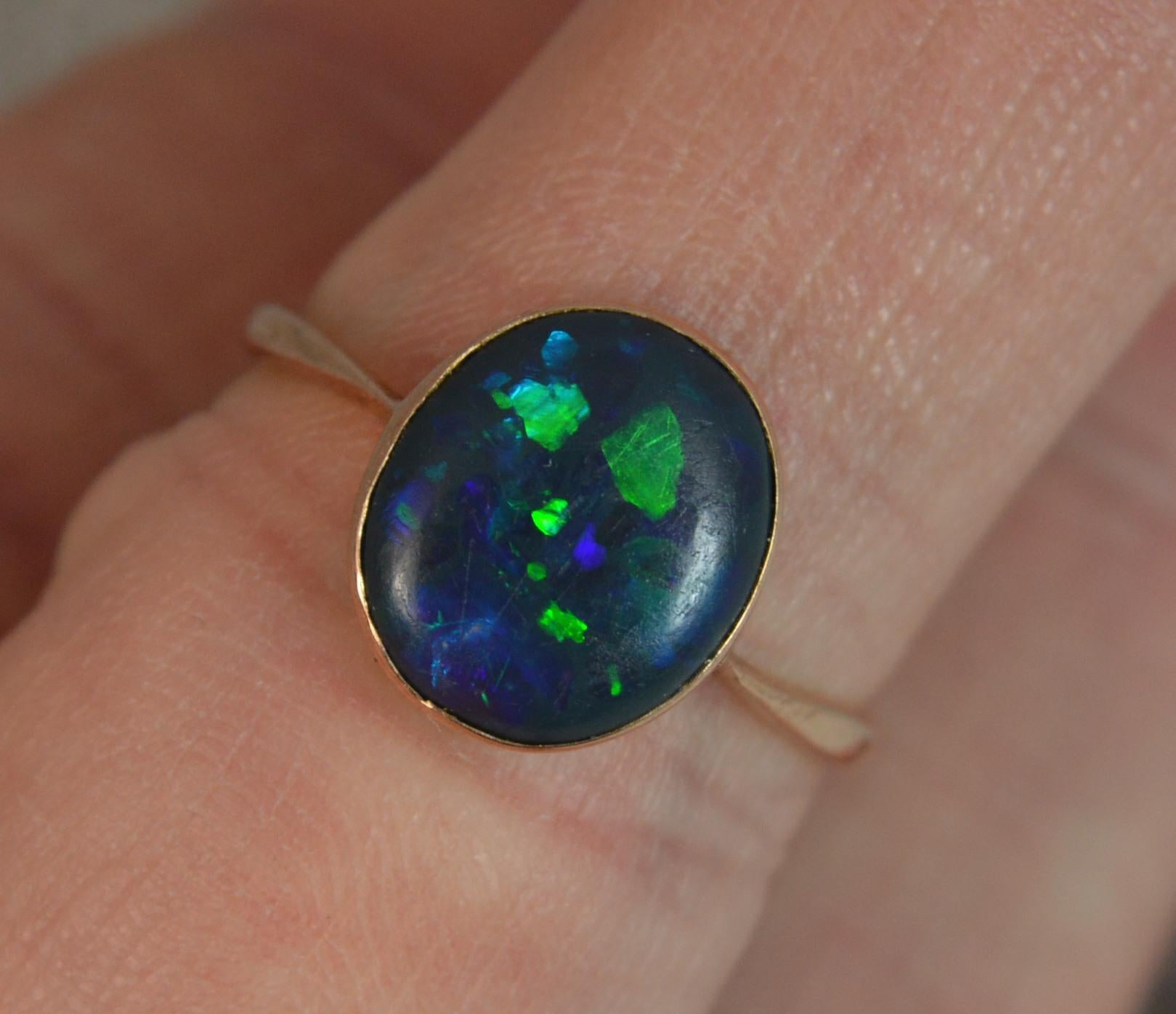 Edwardian Black Opal Solitaire 9 Carat Rose Gold Ring In Excellent Condition In St Helens, GB