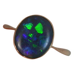 Vintage Edwardian Black Opal Solitaire 9 Carat Rose Gold Ring