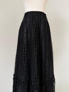 Edwardian Black Satin & Swiss Dot Tulle Skirt with Ribbon Bow Accents