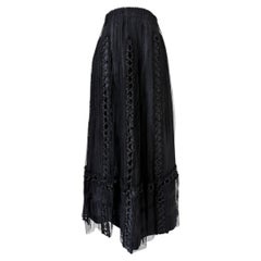 Edwardian Black Satin & Swiss Dot Tulle Skirt with Ribbon Bow Accents