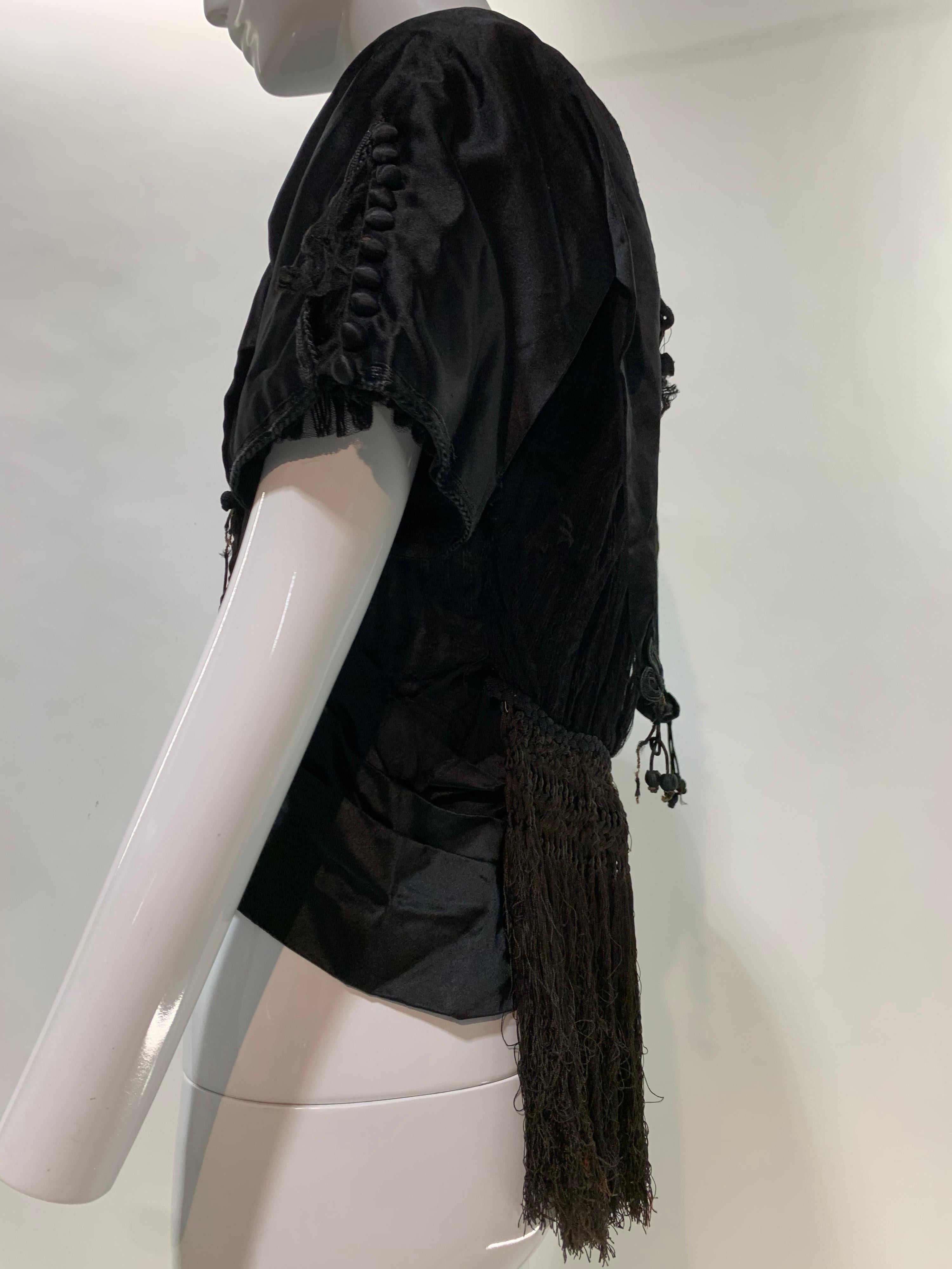 Edwardian Black Silk Satin Blouse w/ Extravagant Silk Fringe For Sale 4