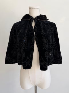 Edwardian Black Velvet Capelet with Bead Embellishment