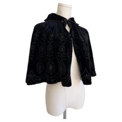 Edwardian Black Velvet Capelet with Bead Embellishment
