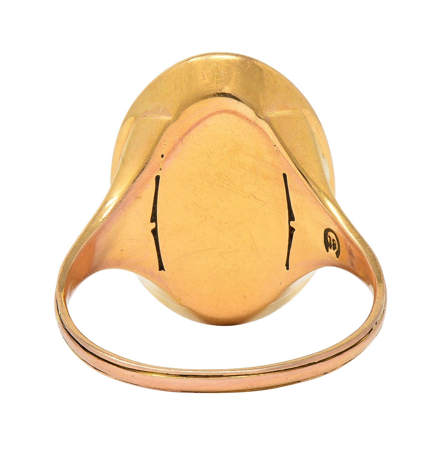 Anello Edwardiano in pietra sanguigna in oro giallo 18 carati con incisione antica dell'aquila In condizioni ottime in vendita a Philadelphia, PA