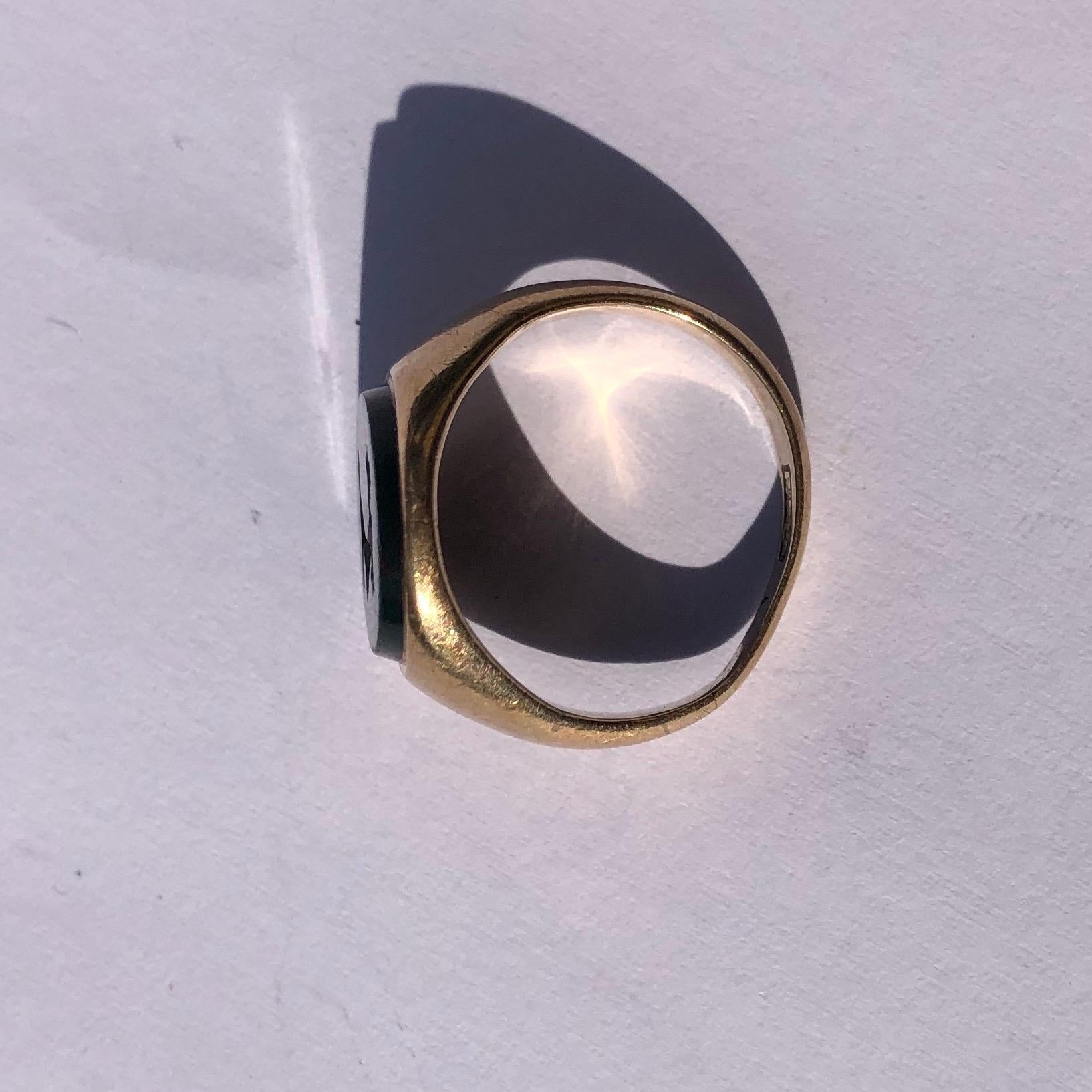 Men's Edwardian Bloodstone and Gold Engraved Signet Ring