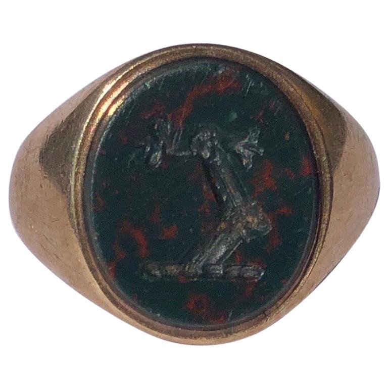 Edwardian Bloodstone and Gold Engraved Signet Ring