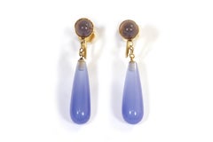 Edwardian blue chalcedony earrings in 18-karat yellow gold