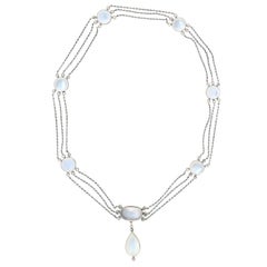 Edwardian Blue Moonstone and Rose Cut Diamond Necklace