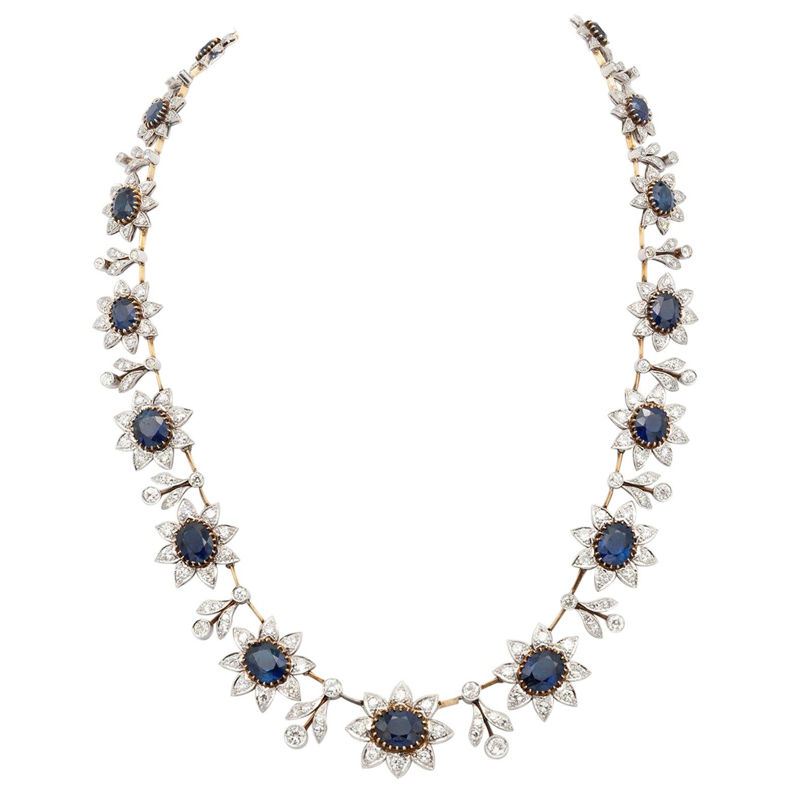 Edwardian Blue Sapphire Diamond Necklace For Sale