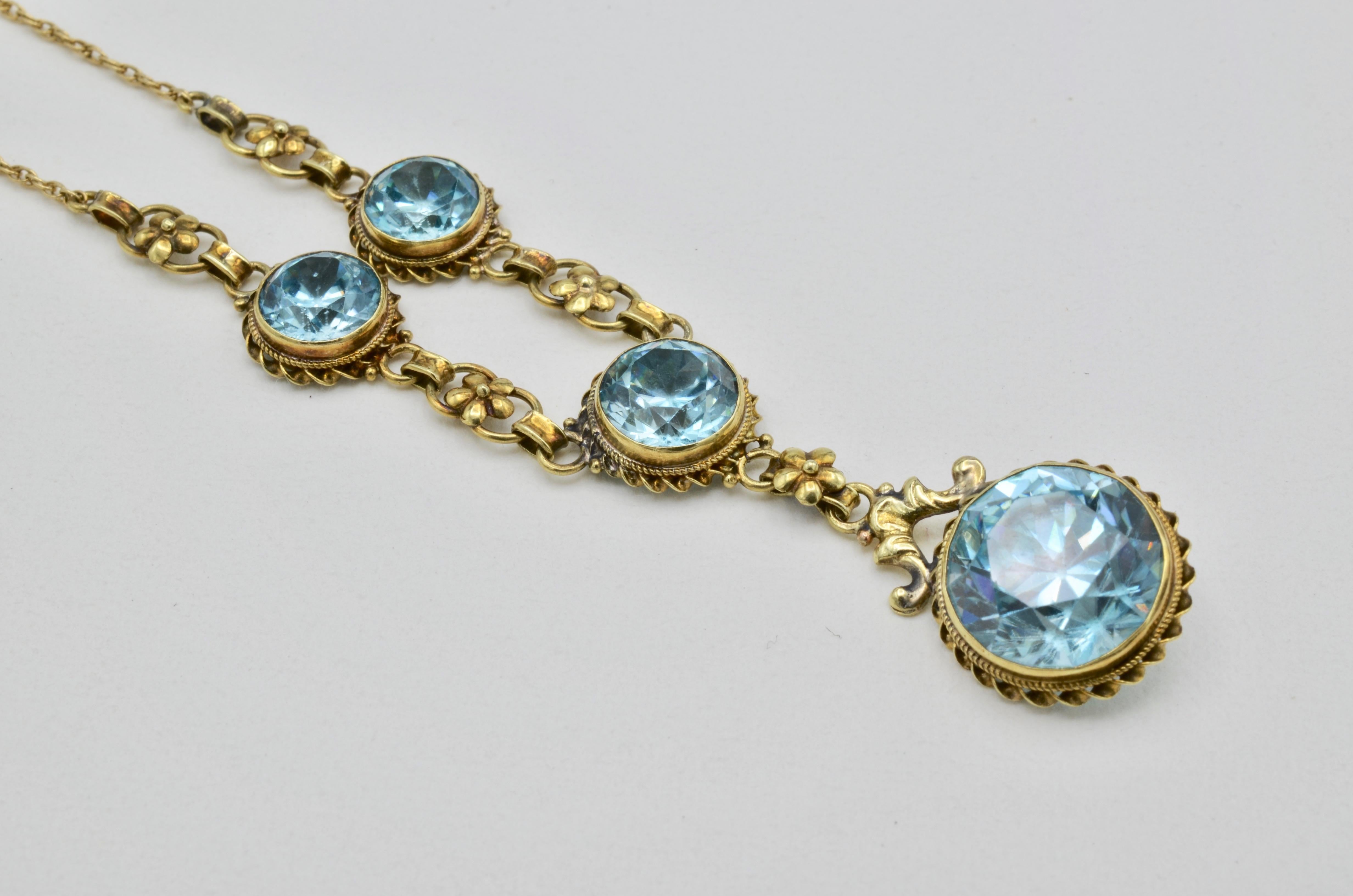 fashion blue zircon gold necklace