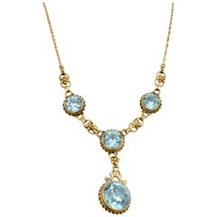 Edwardian Blue Zircon 14 Karat Gold Necklace