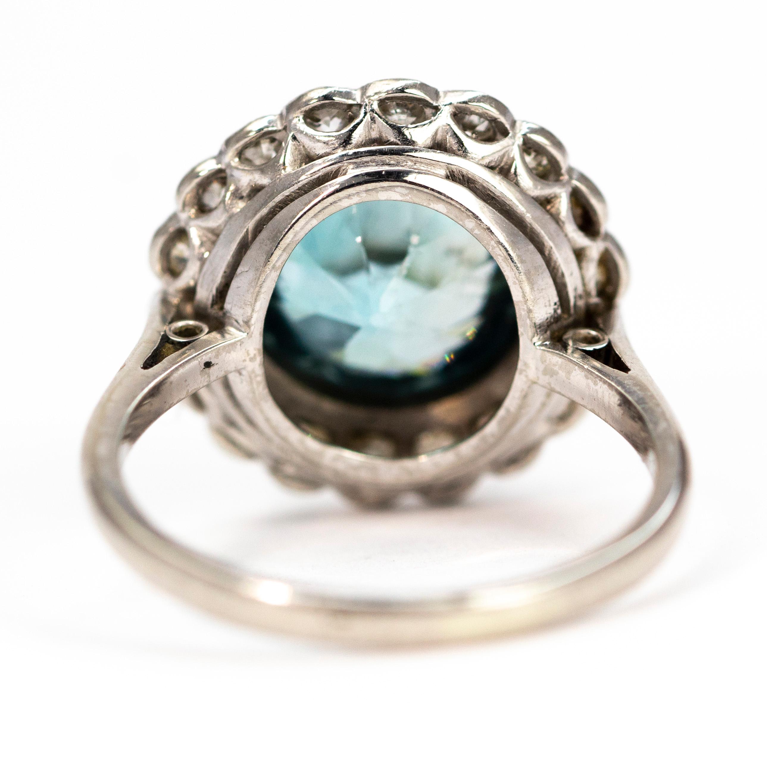 Women's Edwardian Blue Zircon and Diamond Platinum Cluster Ring