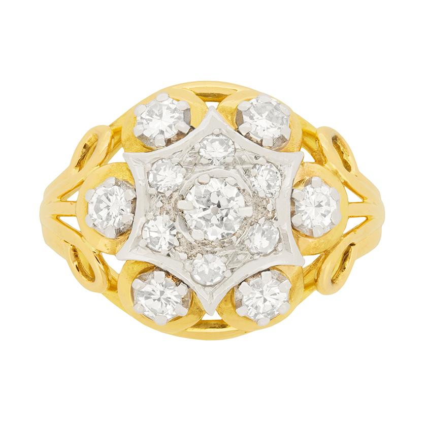Edwardian Bombé Style Diamond Cluster Ring, circa 1900s For Sale