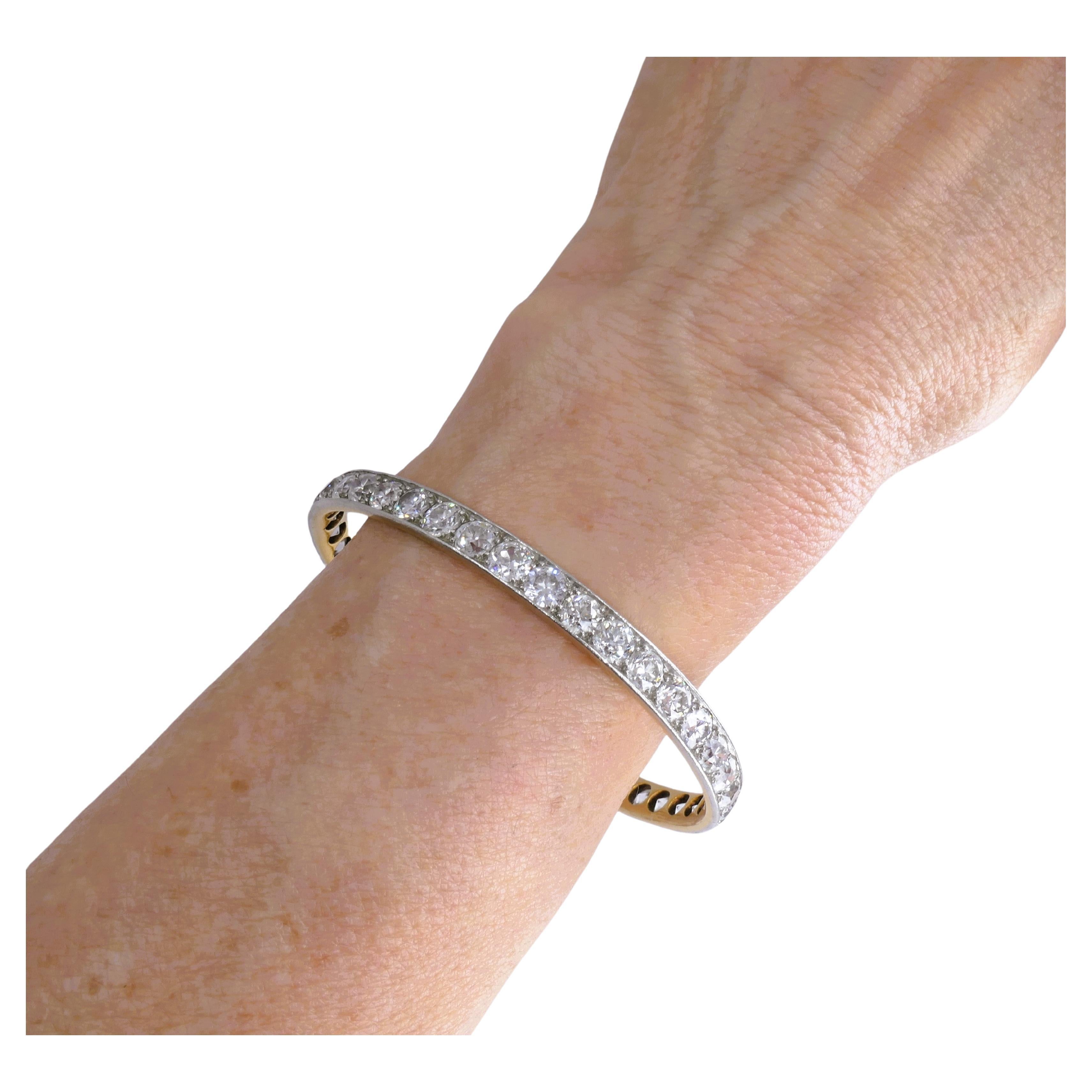 Bracelet Edwardien Vieux diamants de taille européenne Platine Or 18k Estate Jewelry Bon état - En vente à Beverly Hills, CA
